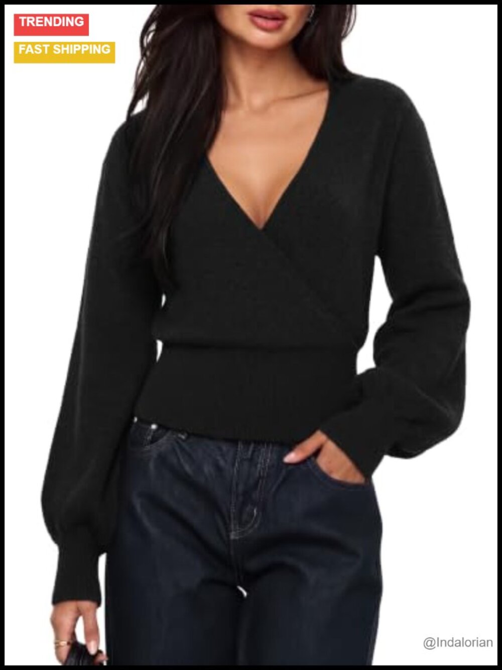 Cashmere Blend V Neck Wrap Sweater Knit Pullover